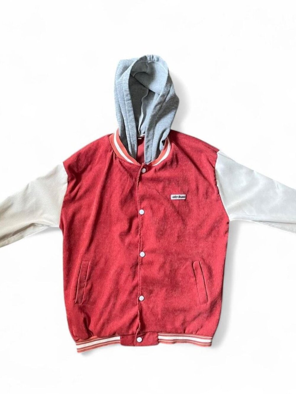 Hot Pink and white varsity jacket with hood #varsityjacket